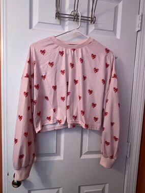 SHEIN Pink Sweatshirt with Red Heart Detail